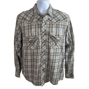 Ariat Shirt Men M Retro Fit Pearl Snaps Plaid 100% Cotton Long Sleeve Embroidery
